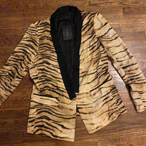 Zara Jackets & Blazers - Zara, BN Beautiful Silk Tiger Print Blazer, Size L